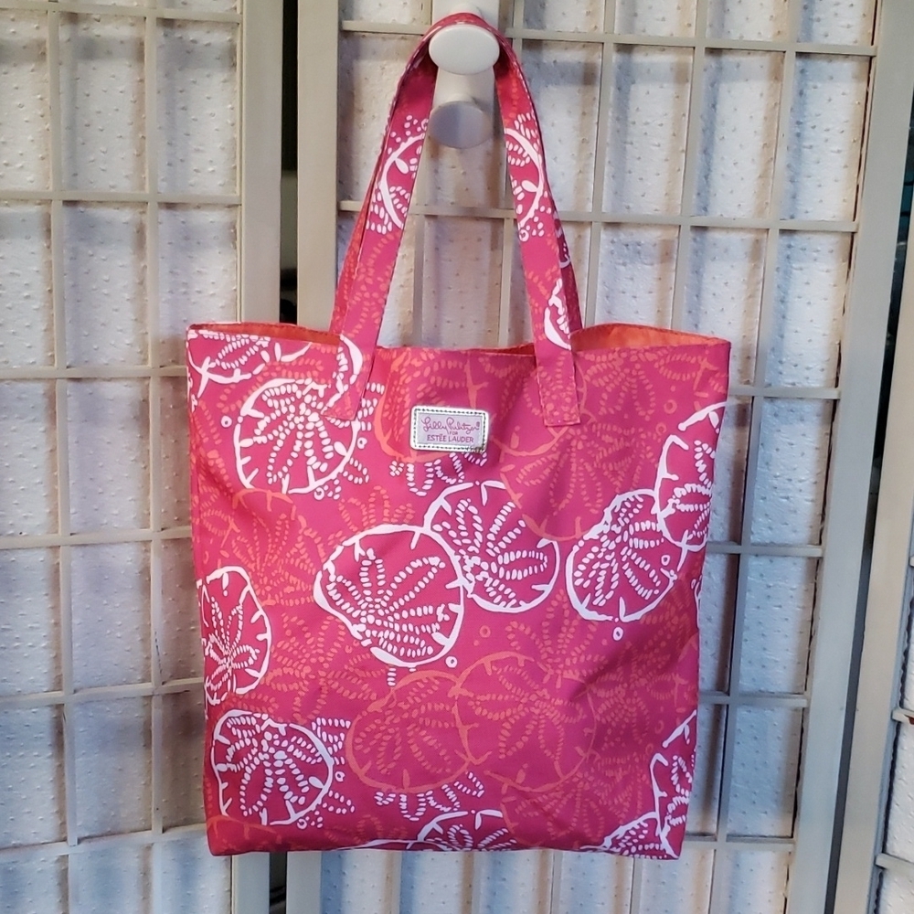 Lilly Pulitzer for Estee Lauder pink floral canvas tote bag